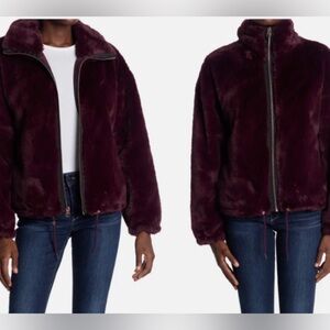 Lucky Brand Merlot Funnel Neck Faux Fur Jacket